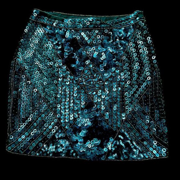 Karina Grimaldi Silk Sequin Mini Skirt Size Small - Picture 1 of 4